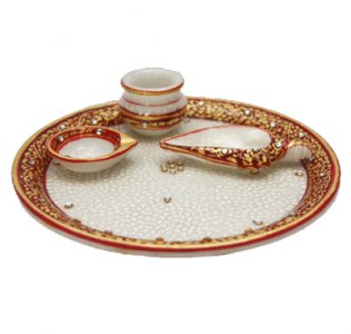 Marble Puja Thali/ Handcrafted Puja Thali/ Festival Gift