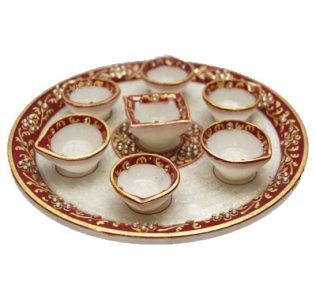 Marble Puja Thali/ Handcrafted Puja Thali/ Festival Gift