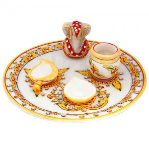 Marble Puja Thali/ Handcrafted Puja Thali/ Festival Gift