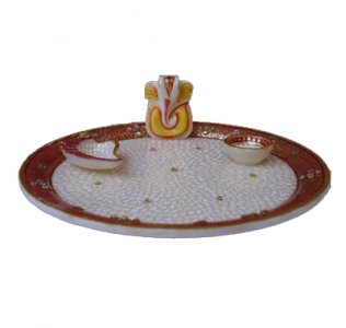 Marble Puja Thali/ Handcrafted Puja Thali/ Festival Gift