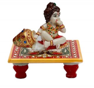 Marble Chowki with Laddu Gopal / Handcrafted Product/Festival Gift