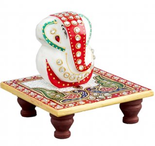 Marble Chowki Ganesha/ Handcrafted Product/Festival Gift