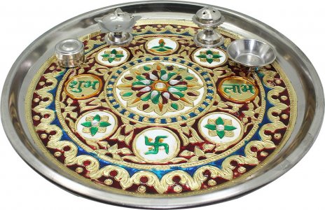 Meenakari Puja Thali/ Decorative Puja Thali/ Puja Room Decor
