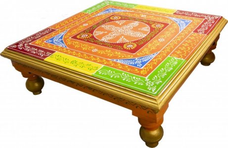 Wooden Painted Chowki/ Handcrafted Product/Puja Room Decor