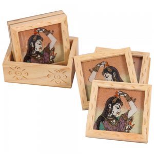 Kadamb Wood Tea Coaster With Bani Thani / Handcrafted Product/ Wedding return gift